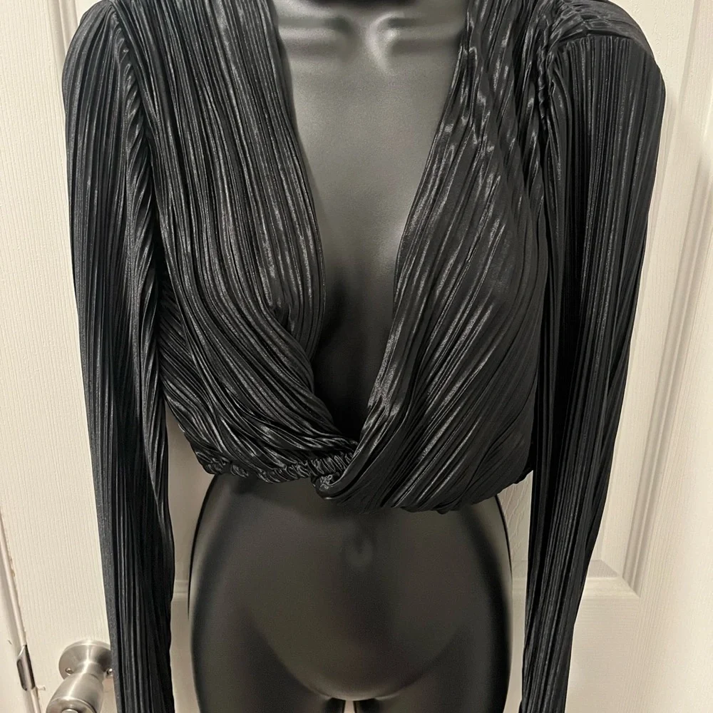 Showpo. Black Pleated Blouse